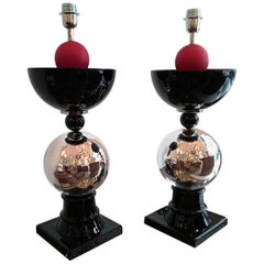 Pair of Italian Table Lamps in Handblown Murano Glass