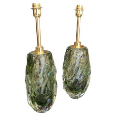 Pareja de lámparas de mesa italianas de cristal de Murano verde claro