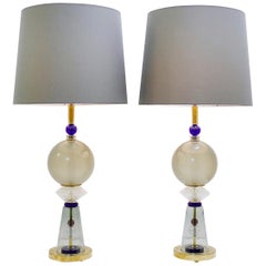 Pair of Italian Table Lamps in Murano Glass
