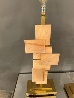 Pair of Italian Table Lamps in Pink Marble, Italy 1980s