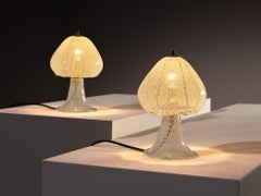 Pair of Italian Table Lamps in Reticello Murano Glass