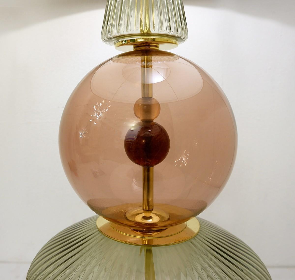 Mid-Century Modern Pair of Italian Table Lamps in Transparent and Smoked Pink Glass