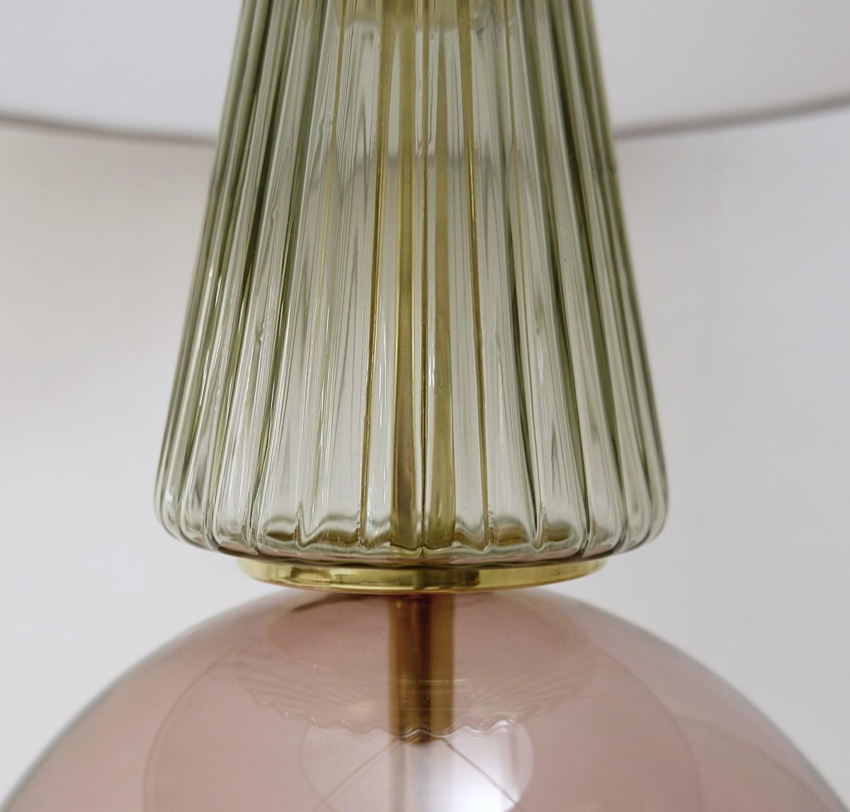 Pair of Italian Table Lamps in Transparent and Smoked Pink Glass 3