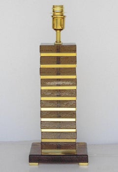 Pair of Italian Table Lamps w/ Smoky Murano Glass Blocks, 1990s.