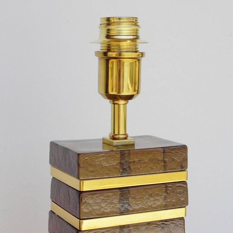Paire de lampes de bureau italiennes avec blocs de verre de Murano fumé, années 1990 Bon état - En vente à Los Angeles, CA