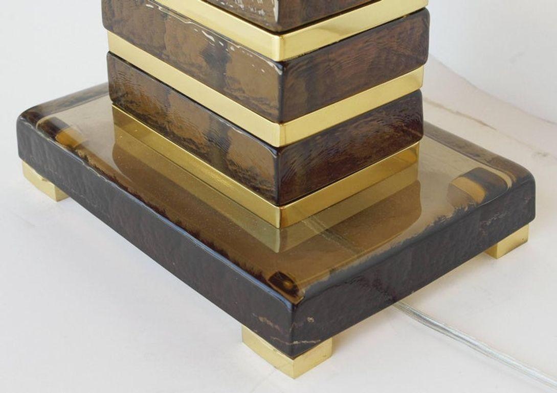 Paire de lampes de bureau italiennes avec blocs de verre de Murano fumé, années 1990 en vente 1