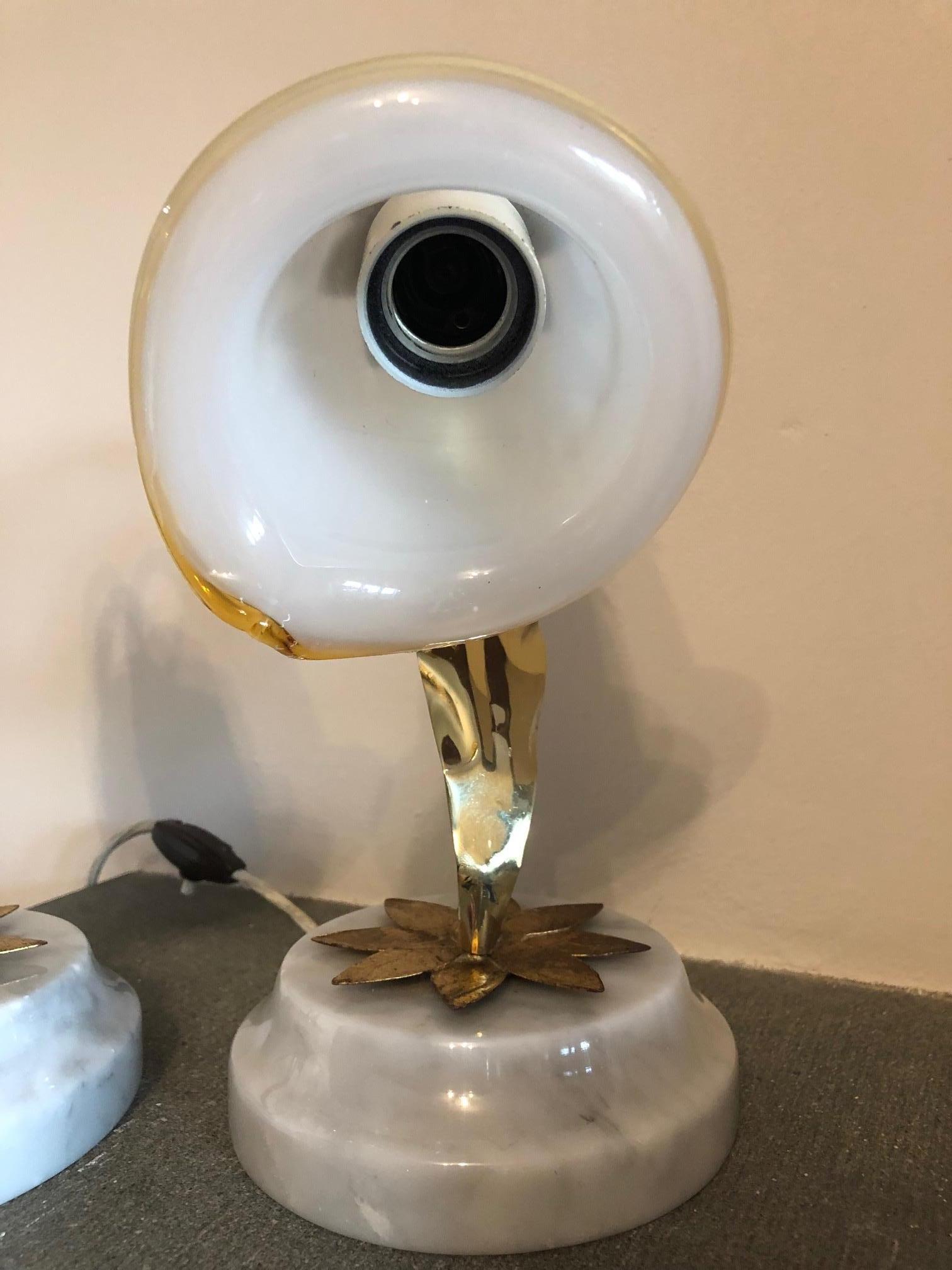 Pair of Italian Table Lamps with Carrara Marble Base For Sale 1