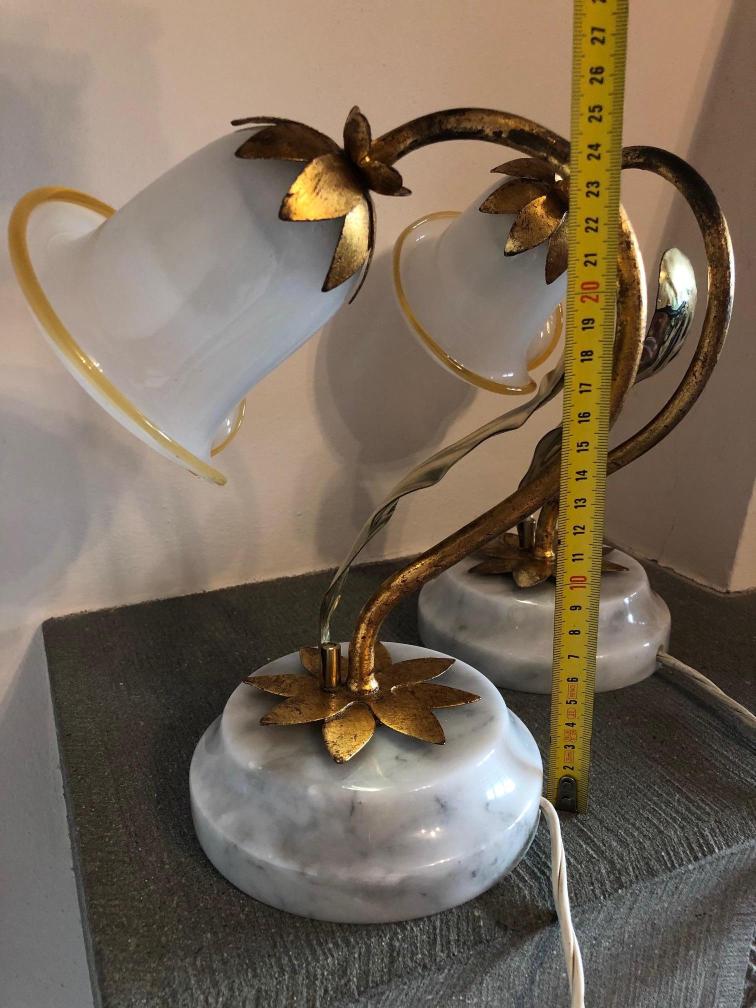Pair of Italian Table Lamps with Carrara Marble Base For Sale 3