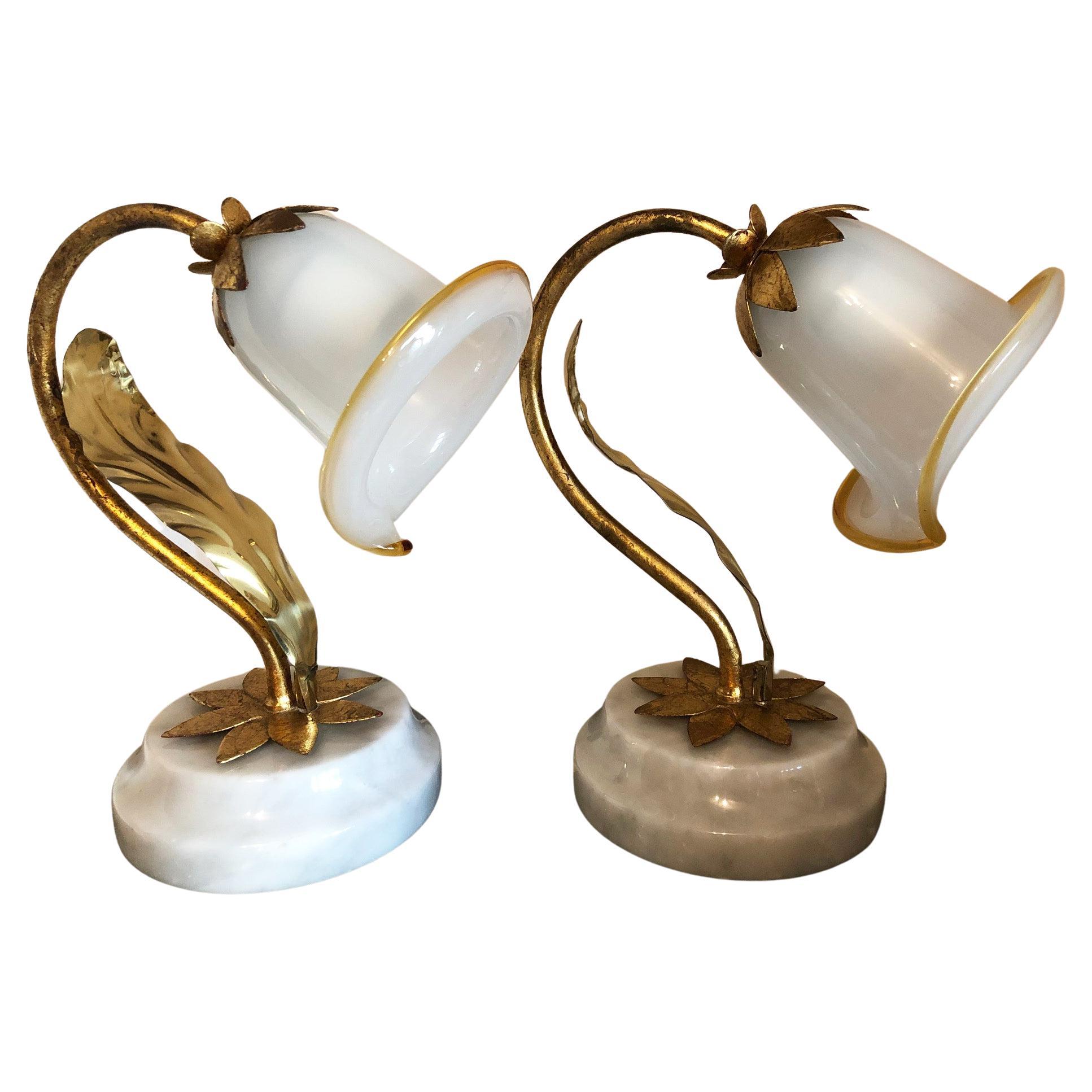 Pair of Italian Table Lamps with Carrara Marble Base