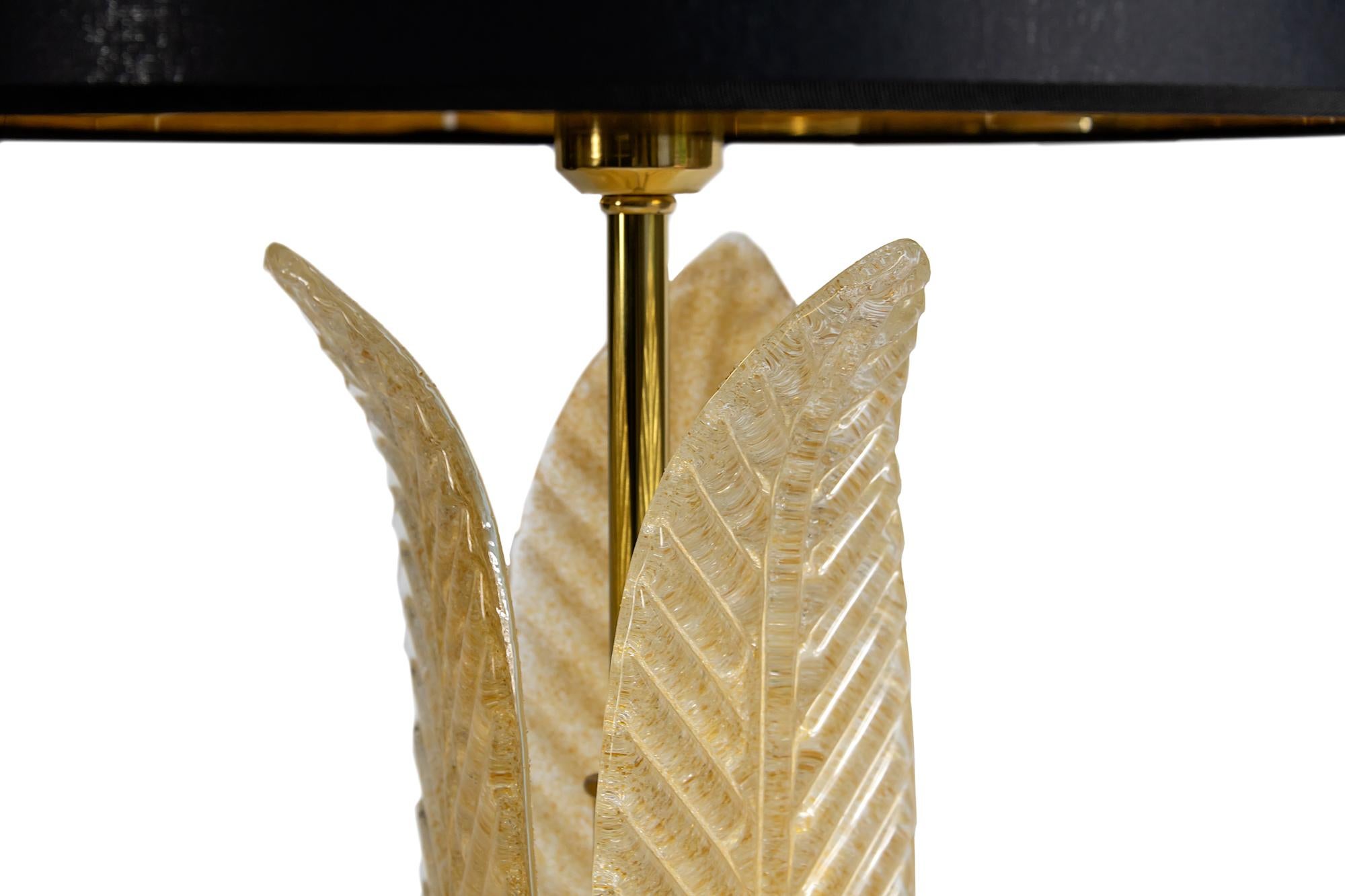 Modern Pair of Italian Table Lamps with Leaf Form Murano Glass