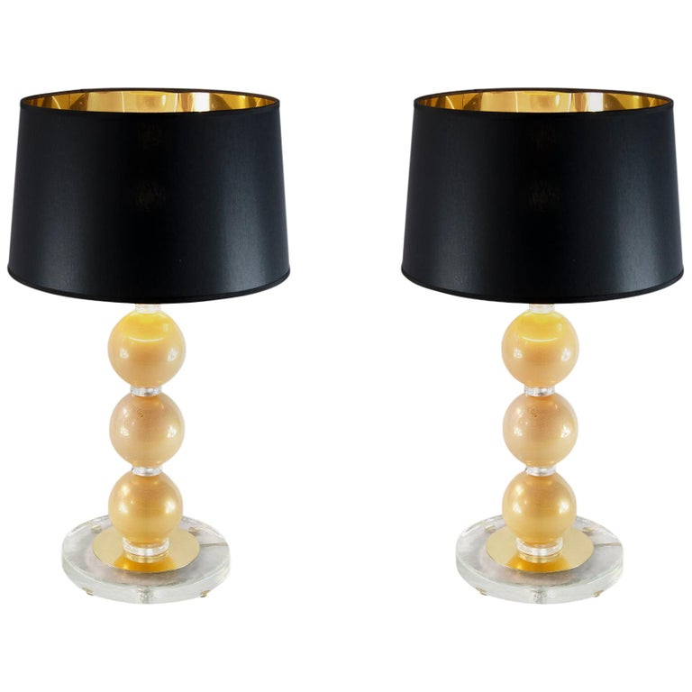 Pair of Italian Table Lamps with Murano Glass For Sale