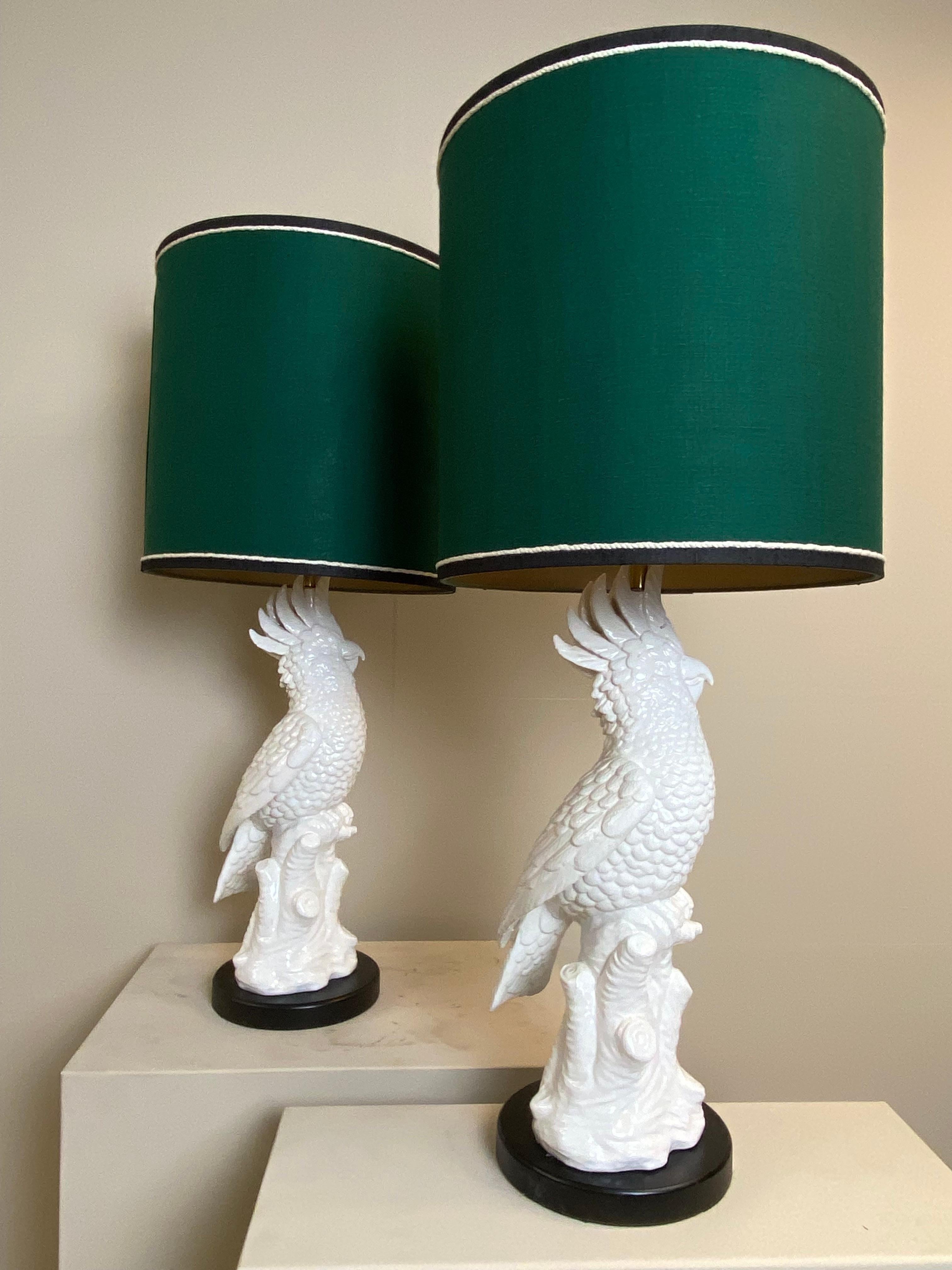 Very exceptional pair of table lamps with new shades.
