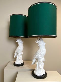 Mid Century Modern, Parrot Table Lamps in White Porcelain, Italy, 1970s.