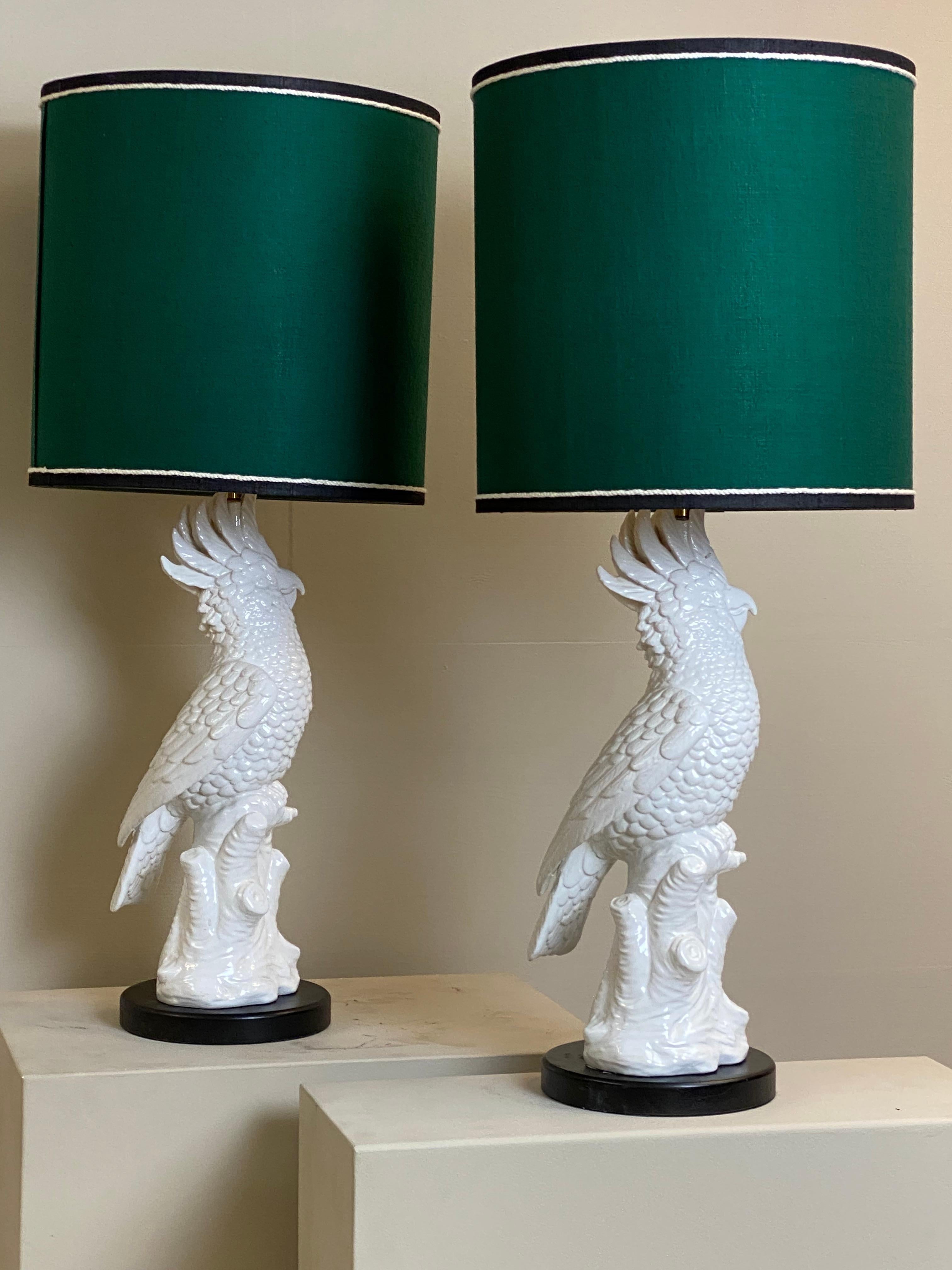 Italian  Mid Century Modern, Parrot Table Lamps in White Porcelain, Italy, 1970s. For Sale