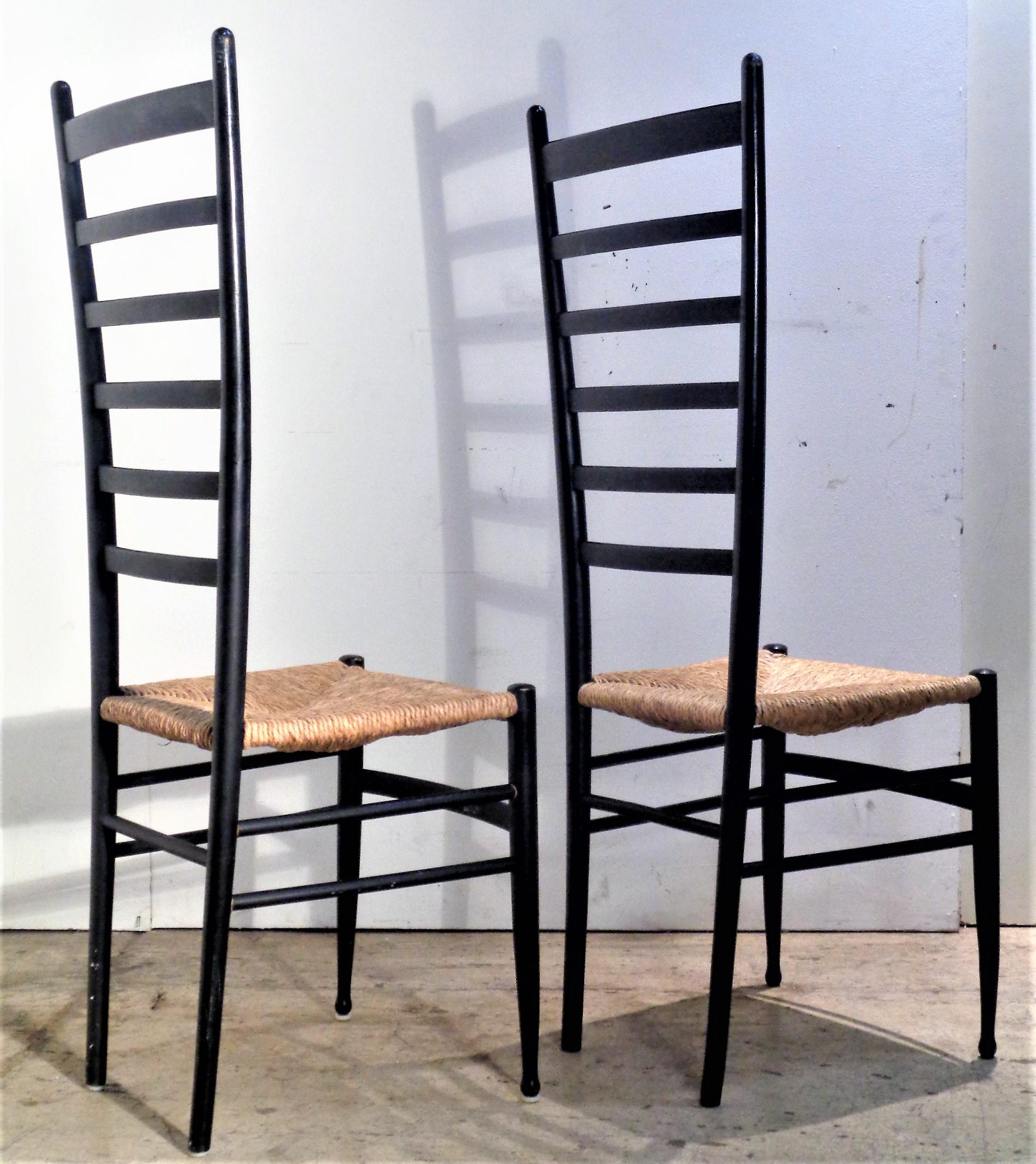  Tall Ebonized Ladder Back Chairs Style of Gio Ponti, Made in Italy 1960's 3