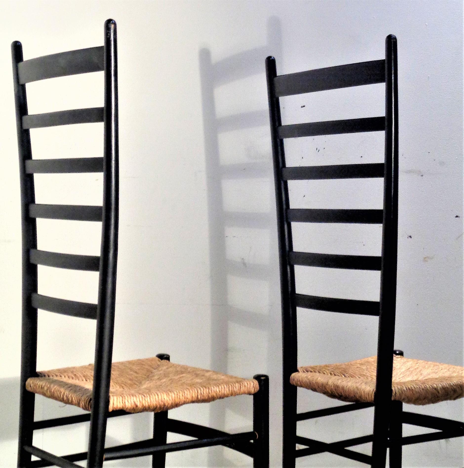 Tall Ebonized Ladder Back Chairs Style of Gio Ponti, Made in Italy 1960's 4