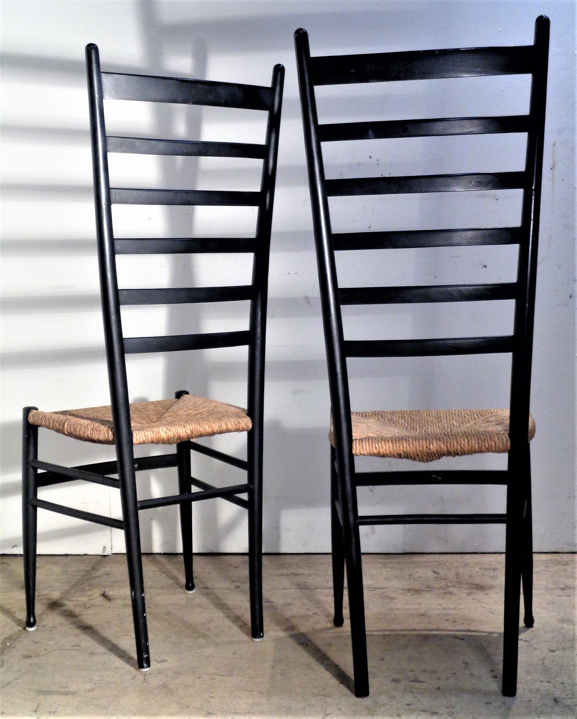  Tall Ebonized Ladder Back Chairs Style of Gio Ponti, Made in Italy 1960's 5
