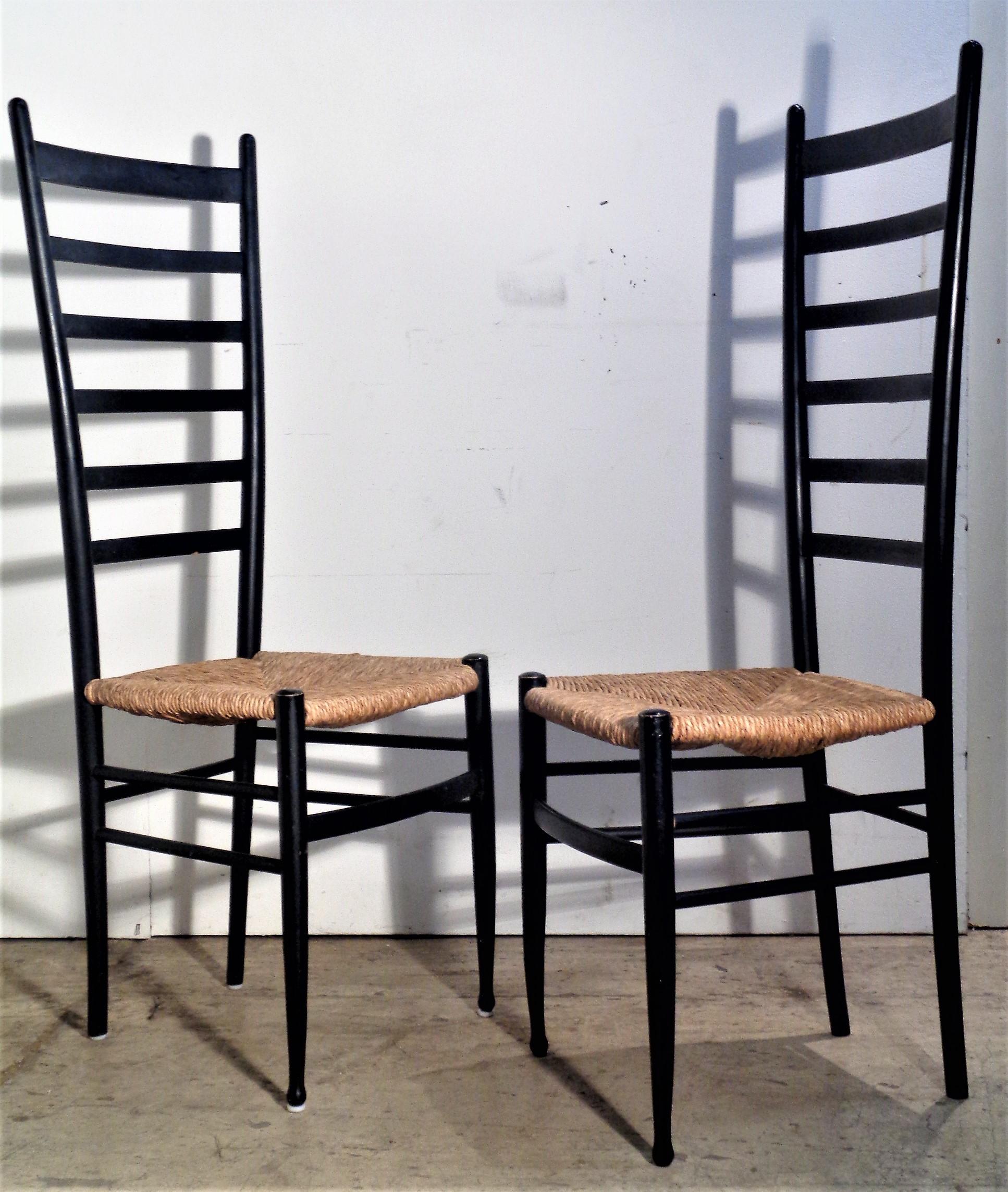 Tall Ebonized Ladder Back Chairs Style of Gio Ponti, Made in Italy 1960's 6