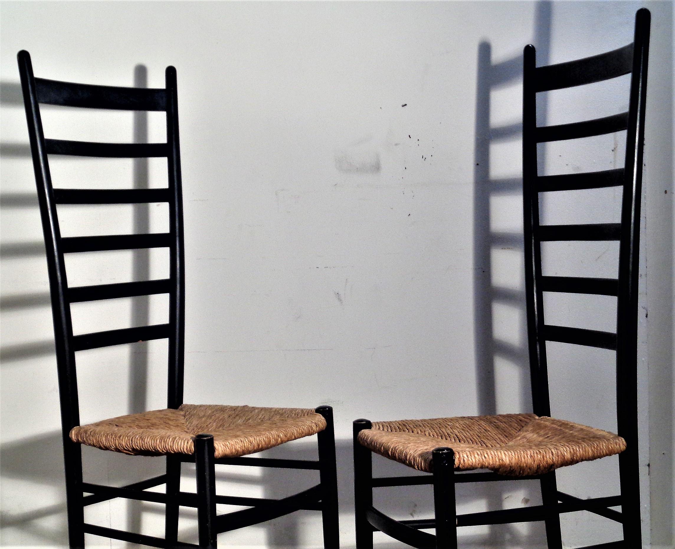  Tall Ebonized Ladder Back Chairs Style of Gio Ponti, Made in Italy 1960's 7