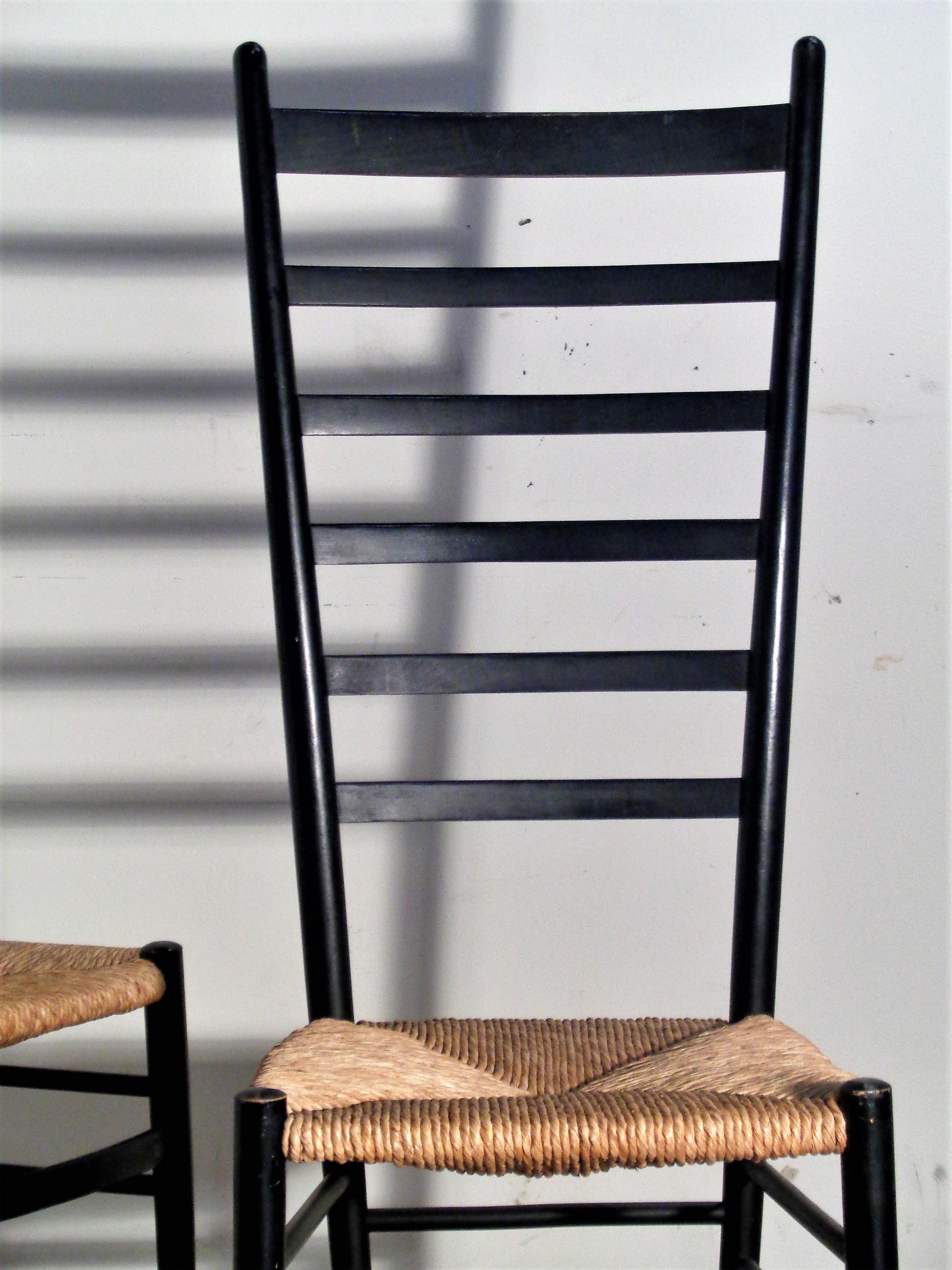 Mid-Century Modern  Tall Ebonized Ladder Back Chairs Style of Gio Ponti, Made in Italy 1960's
