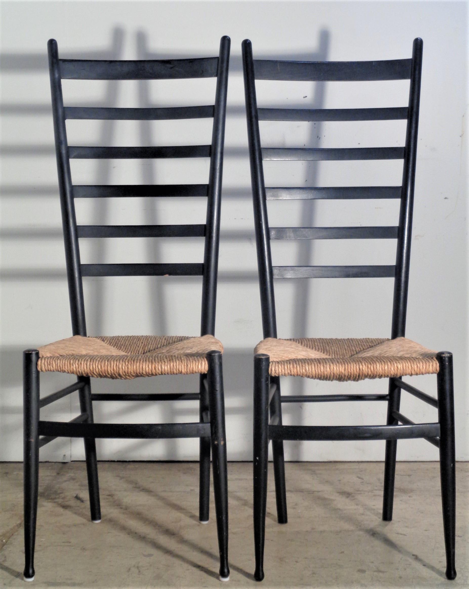 Italian  Tall Ebonized Ladder Back Chairs Style of Gio Ponti, Made in Italy 1960's