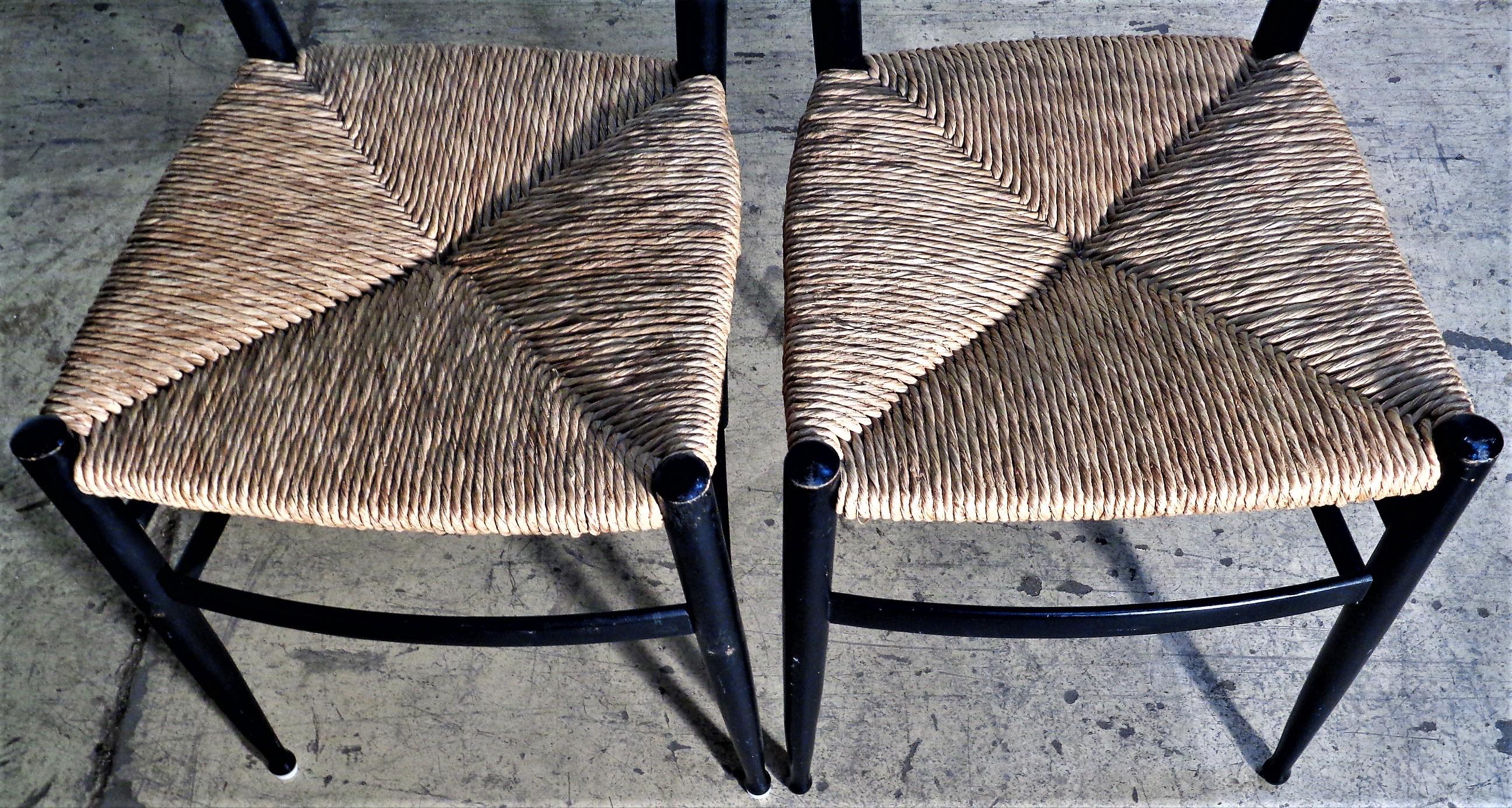 20th Century Tall Ebonized Ladder Back Chairs Style of Gio Ponti, Made in Italy 1960's