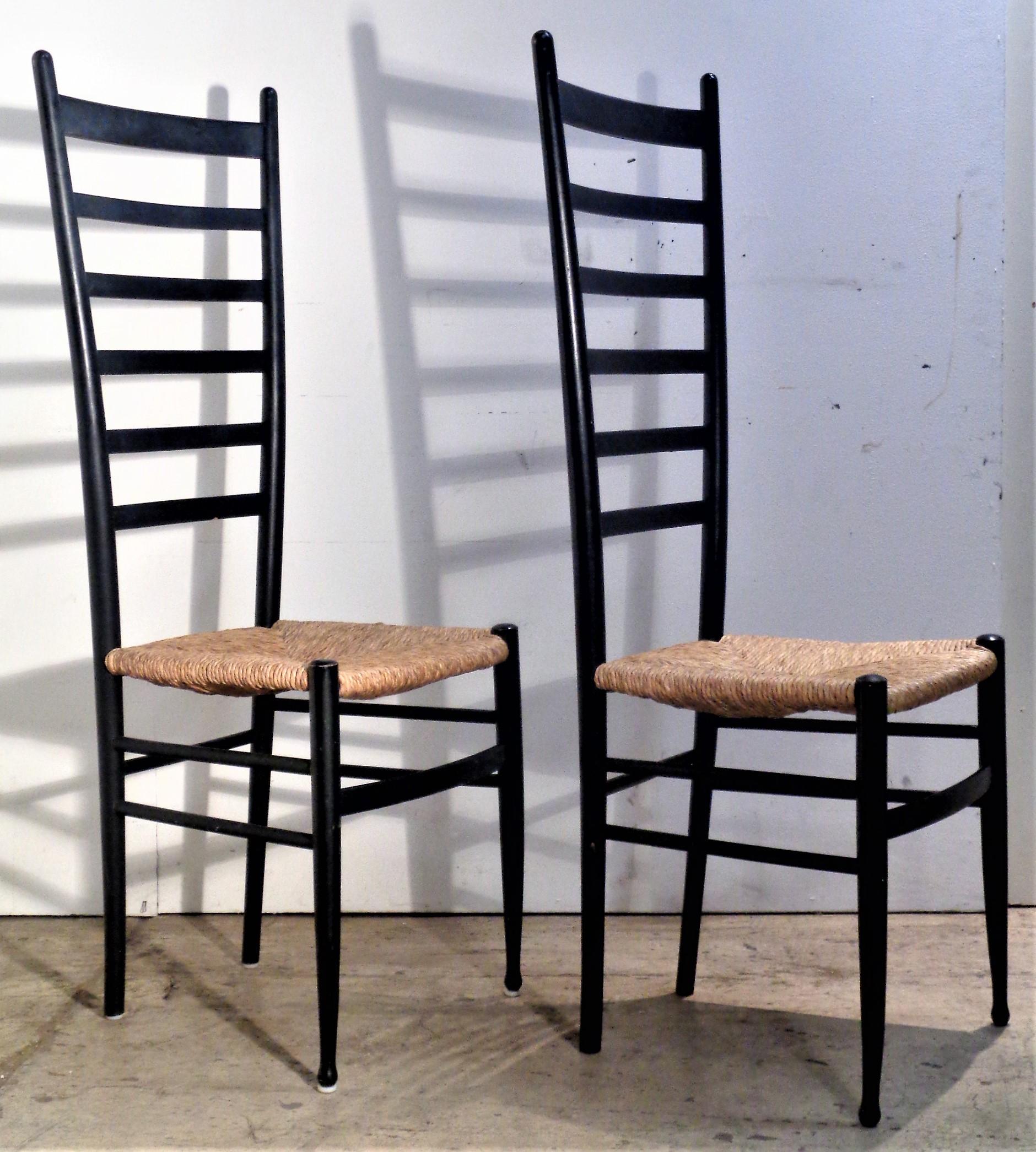  Tall Ebonized Ladder Back Chairs Style of Gio Ponti, Made in Italy 1960's 1