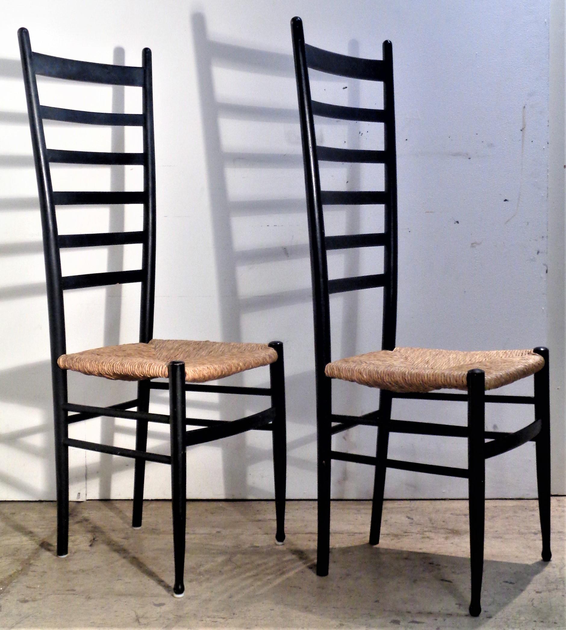 Tall Ebonized Ladder Back Chairs Style of Gio Ponti, Made in Italy 1960's 1