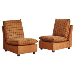 Paire de chaises longues italiennes brun clair à motif de grille, années 1970