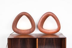 Pair of Italian teak and opaline wall lights by Goffredo Reggiani 1960.