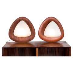 Pair of Italian teak and opaline wall lights by Goffredo Reggiani 1960.
