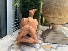 Pair of Italian Terra Cotta Delfini Grottesche Dolphin Fountain Heads from Tusca