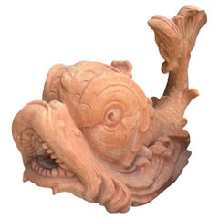 Pair of Italian Terra Cotta Delfini Grottesche Dolphin Fountain Heads from Tusca