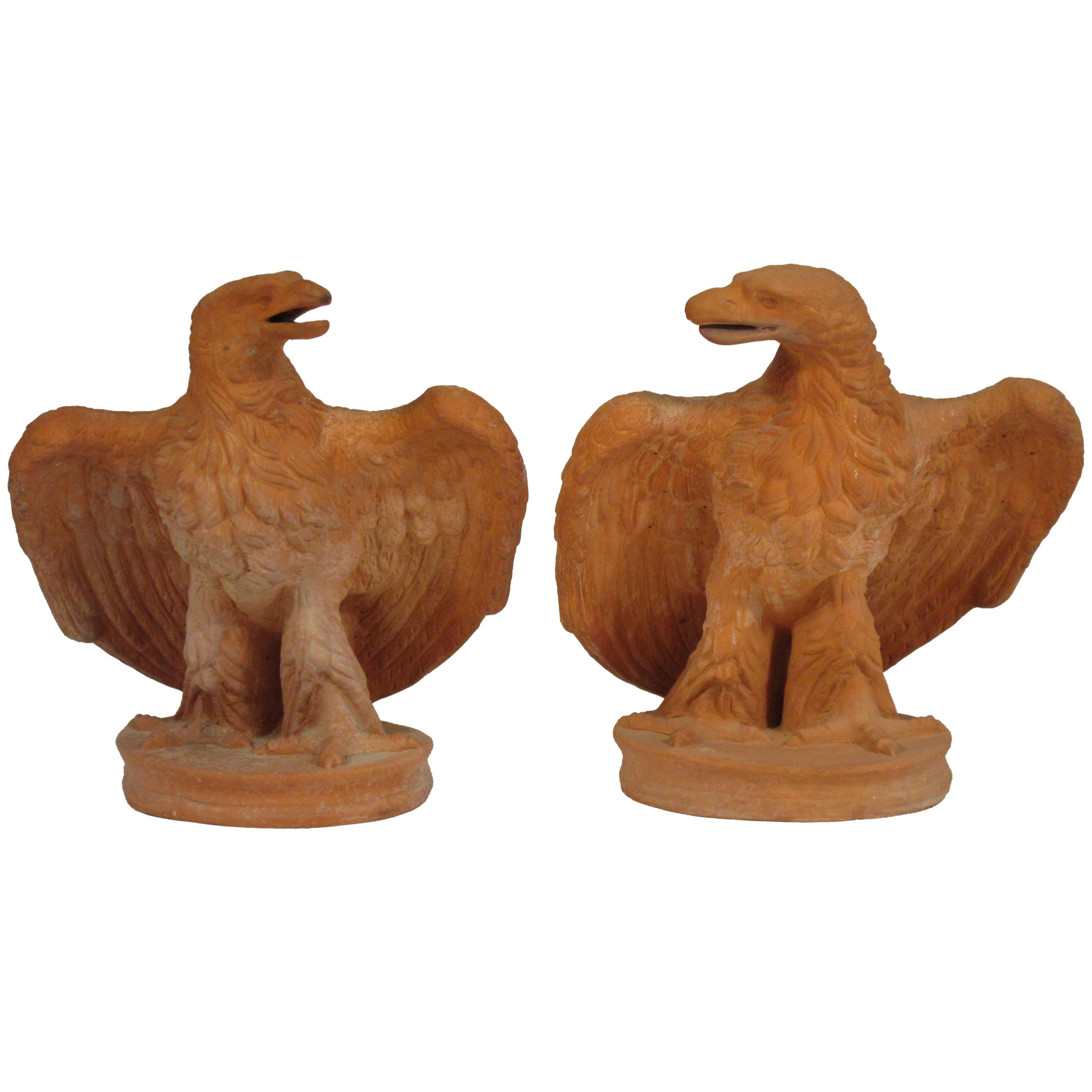Pair of Italian Terra Cotta Life-Size Eagles