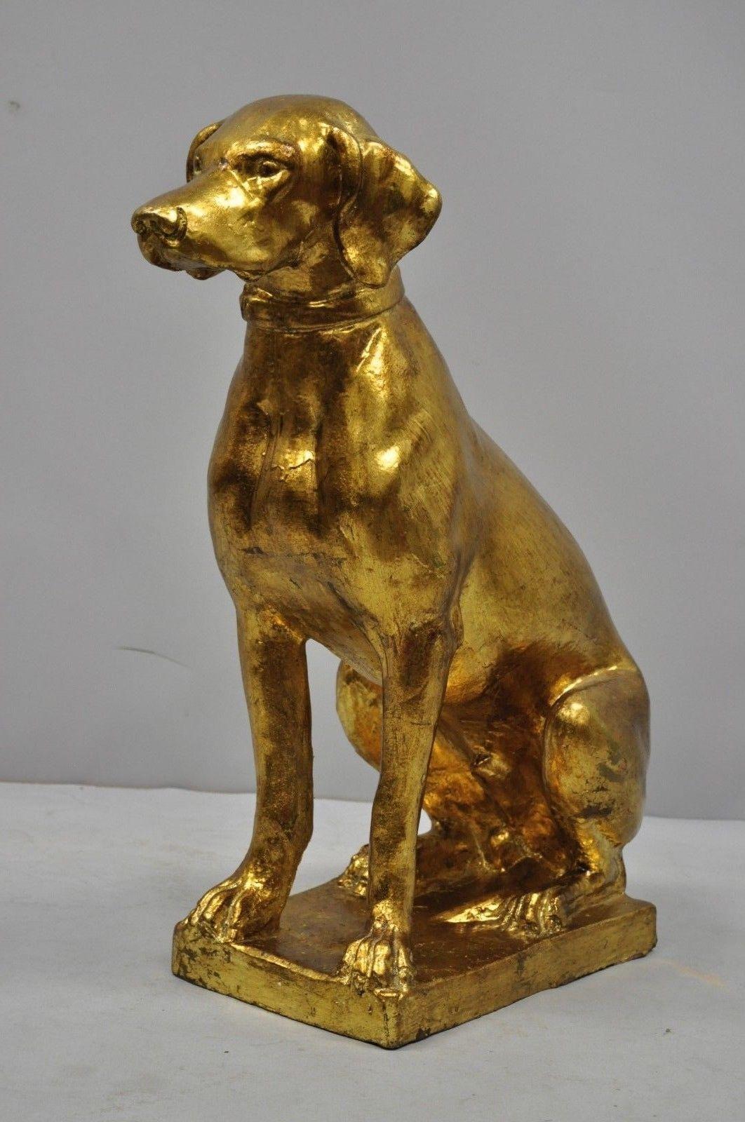 Pair of Italian Terracotta Gold Leaf Labrador Retriever Dog Statue Sculpture 2