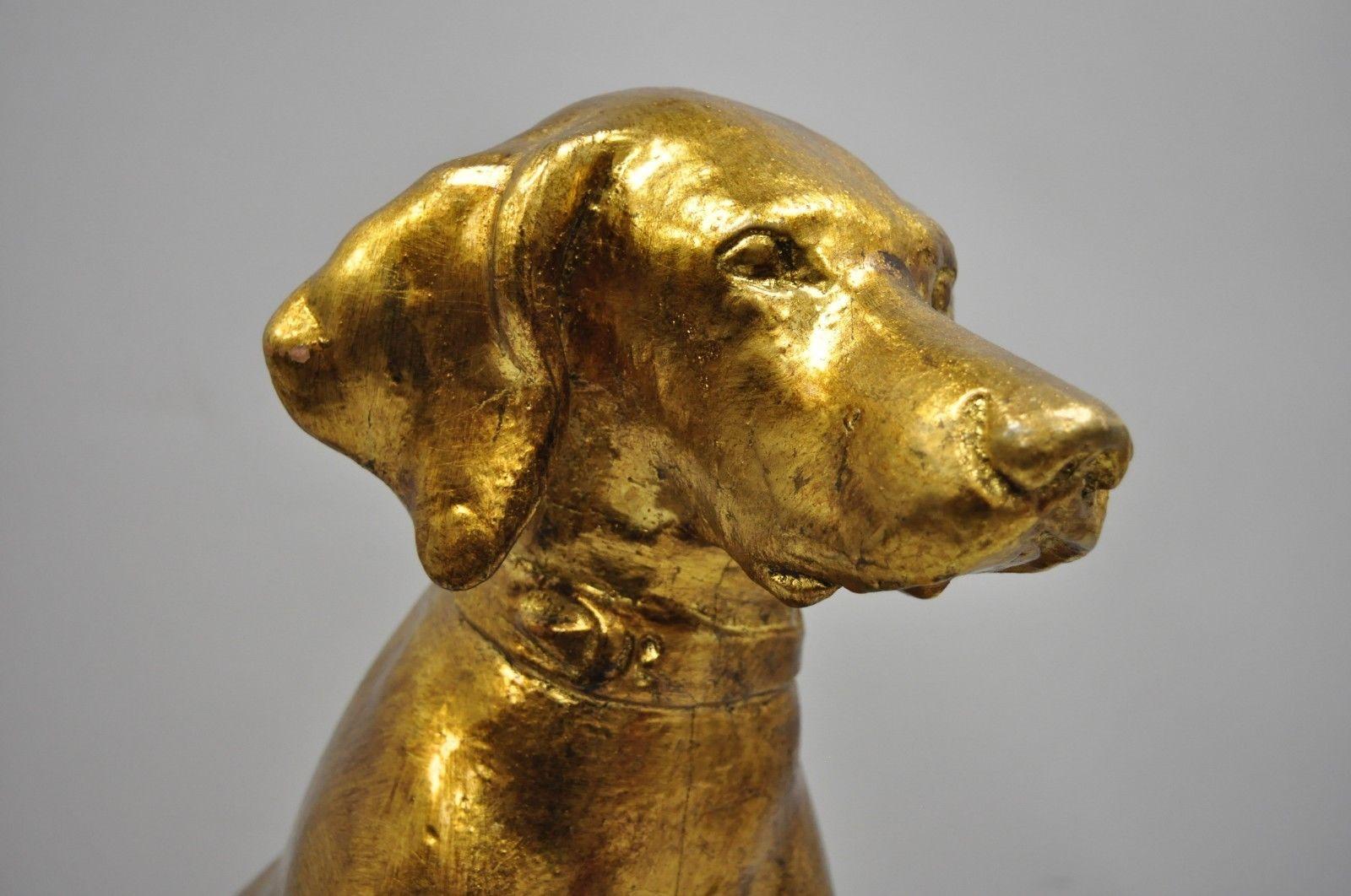 Pair of Italian Terracotta Gold Leaf Labrador Retriever Dog Statue Sculpture 3