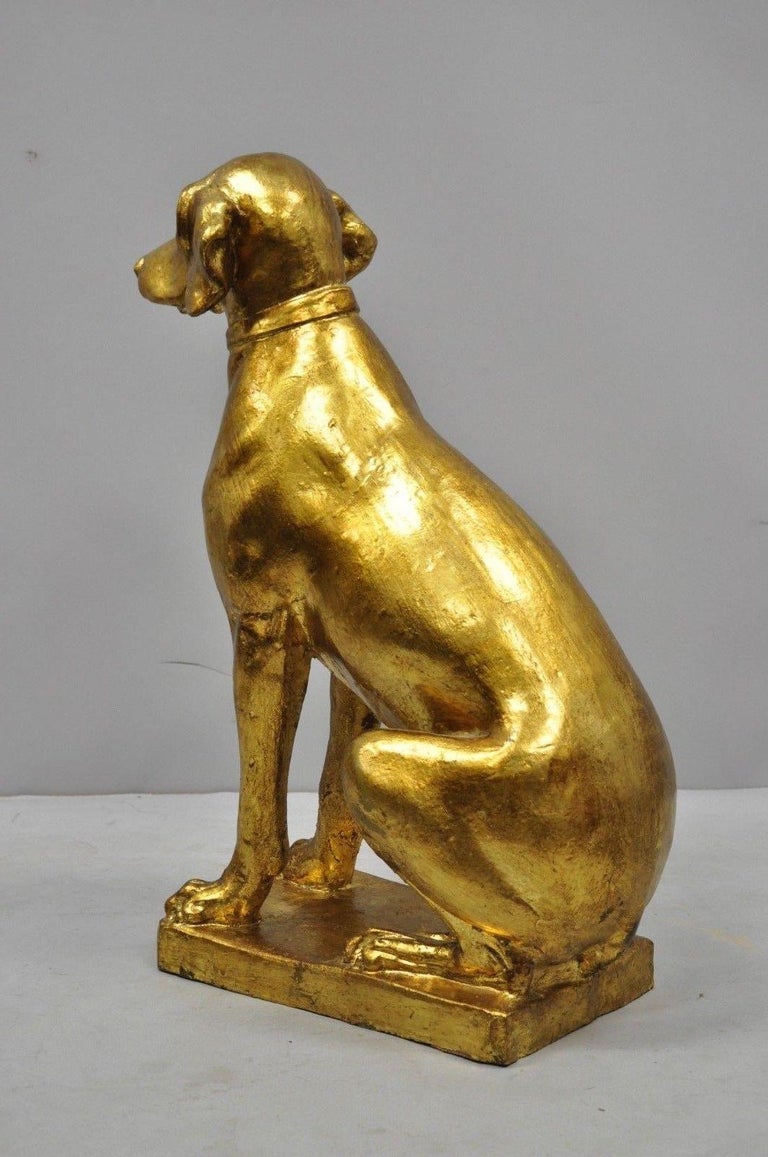 Pair of Italian Terracotta Gold Leaf Labrador Retriever Dog Statue