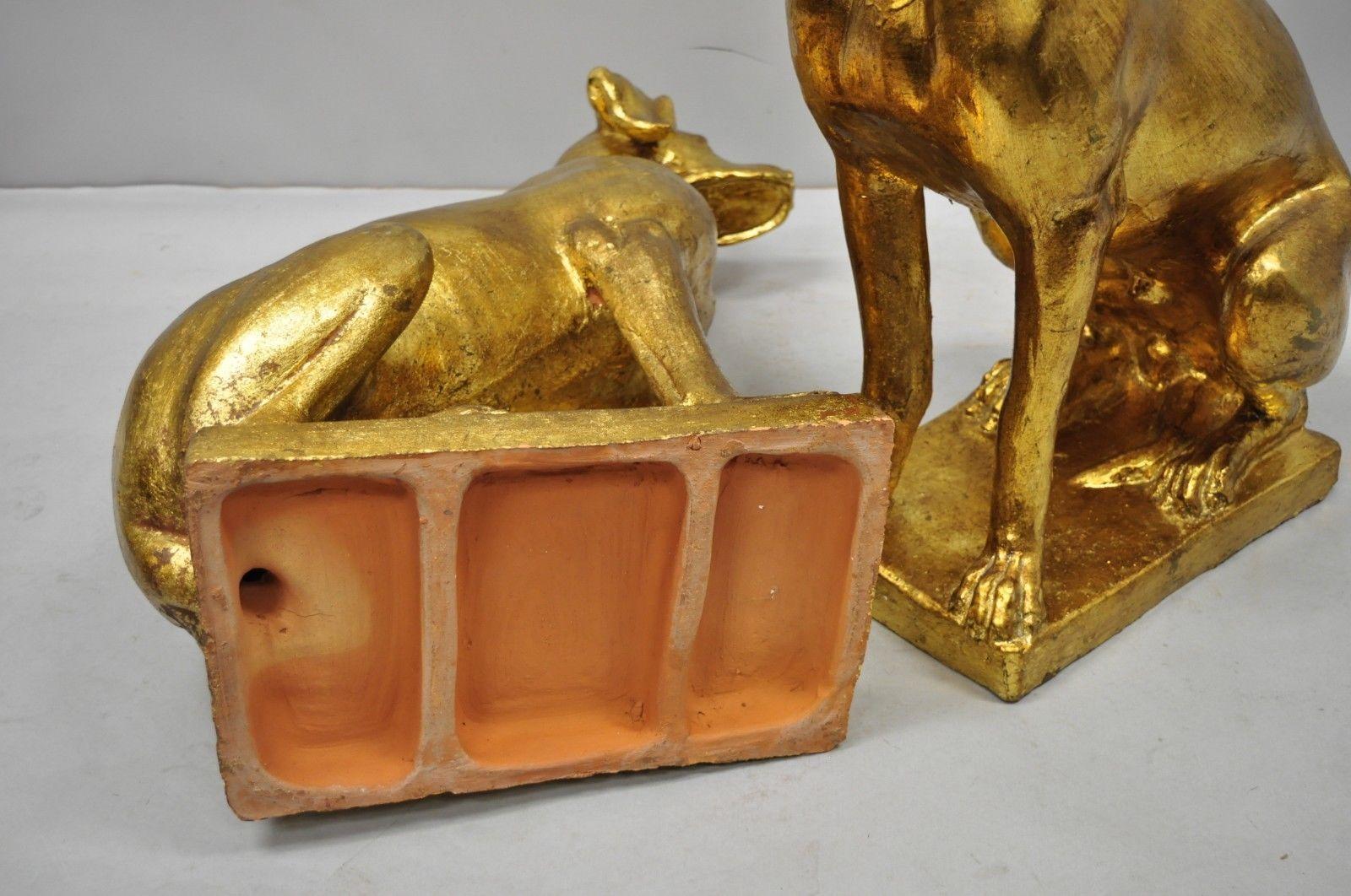 Pair of Italian Terracotta Gold Leaf Labrador Retriever Dog Statue Sculpture 1
