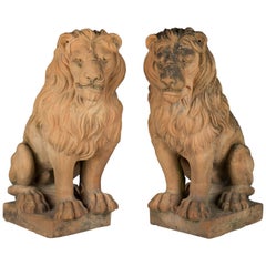 Vintage Pair of Italian Terracotta Lions