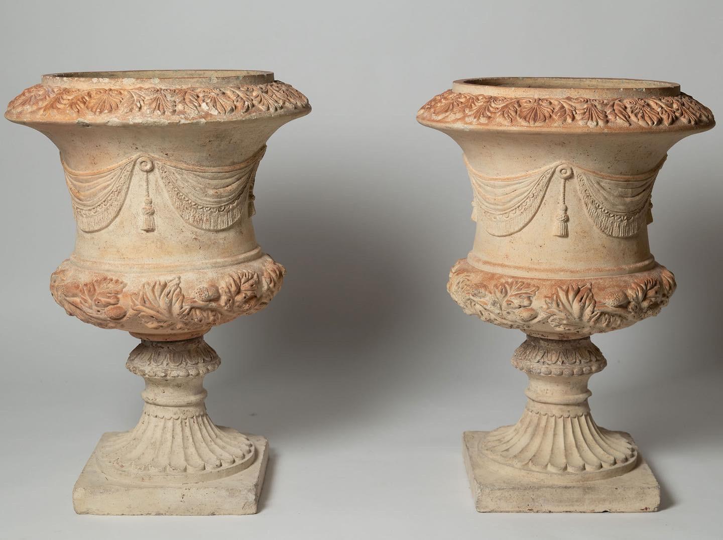 Pair of Italian terracotta urns, planters, home or garden  1