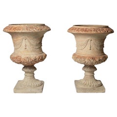Pair of Italian terracotta urns, planters, home or garden 