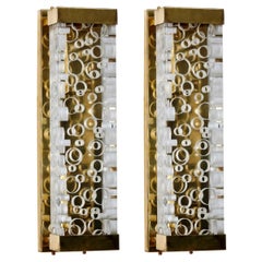 Pair of Italian Thick Murano Glass and Brass Sconces