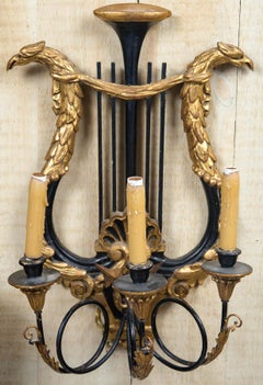 Pair of Italian Three-Arm Carved Wood Sconces