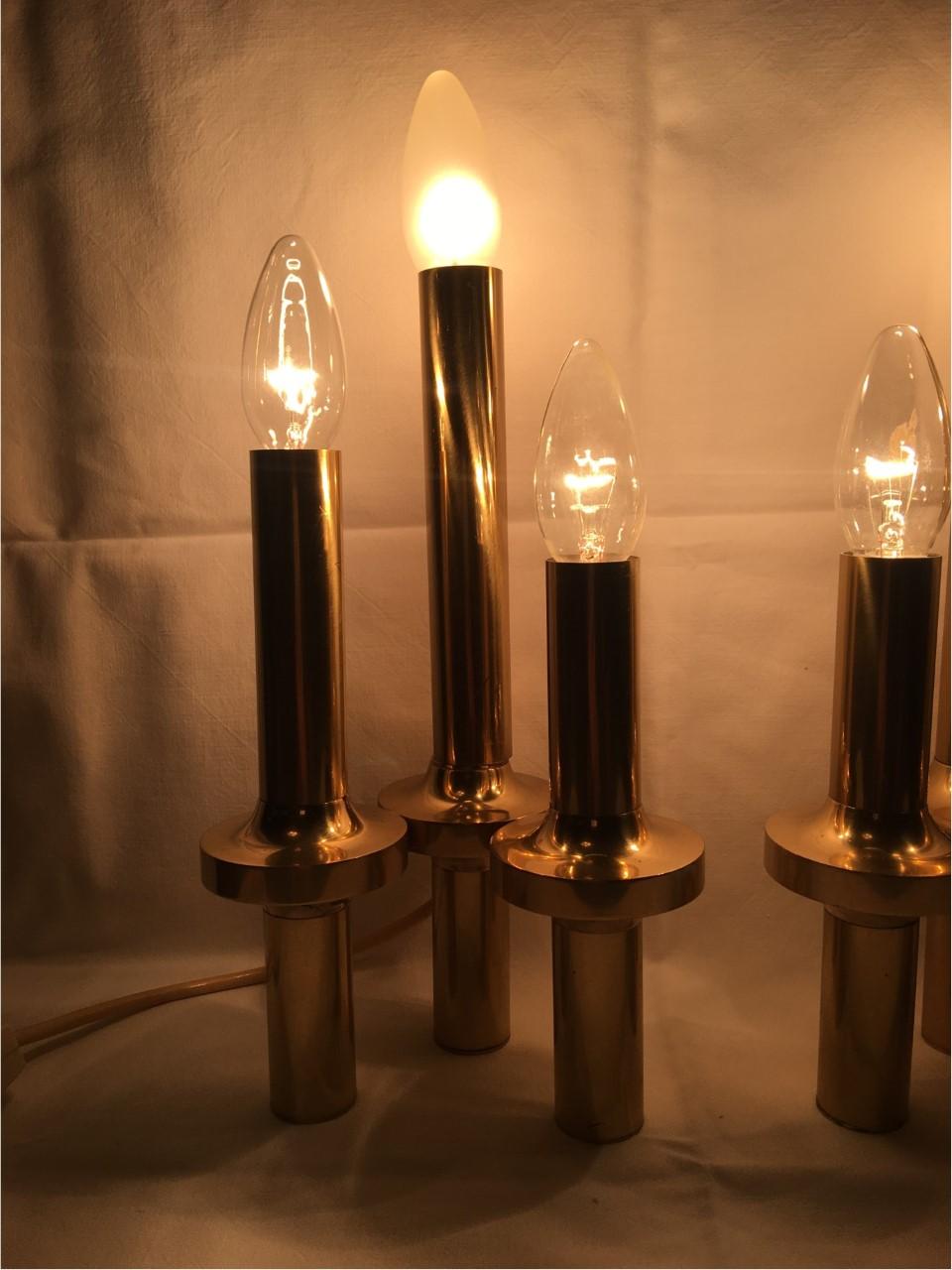 Pair of Italian Three-Light Brass Table Lamps Gaetano Sciolari Style For Sale 1