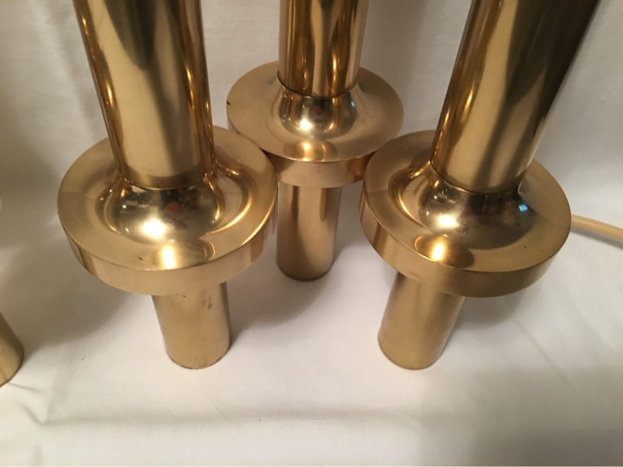 Pair of Italian Three-Light Brass Table Lamps Gaetano Sciolari Style For Sale 3