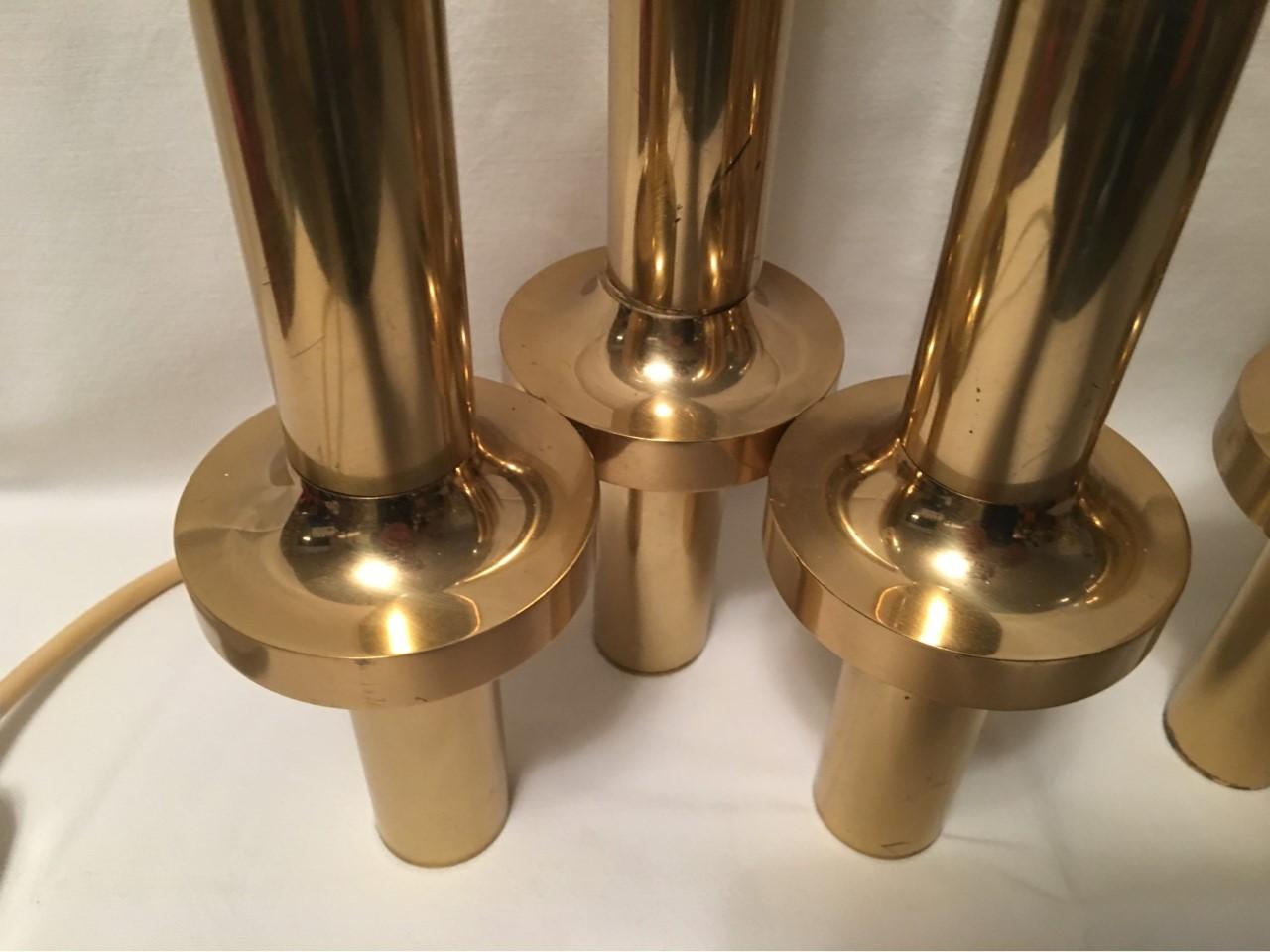 Pair of Italian Three-Light Brass Table Lamps Gaetano Sciolari Style For Sale 4
