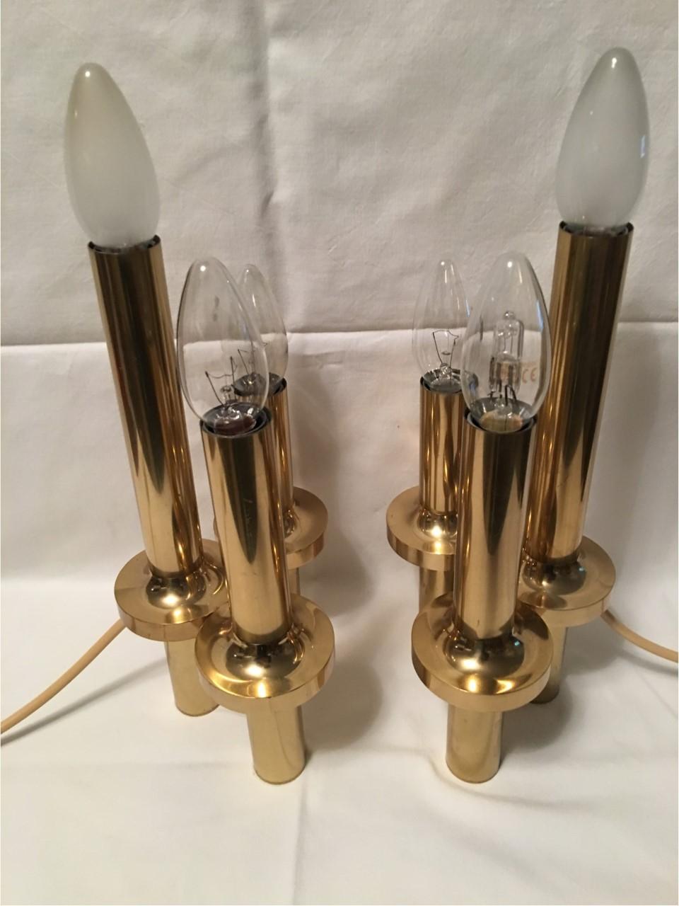 Pair of Italian Three-Light Brass Table Lamps Gaetano Sciolari Style For Sale 5