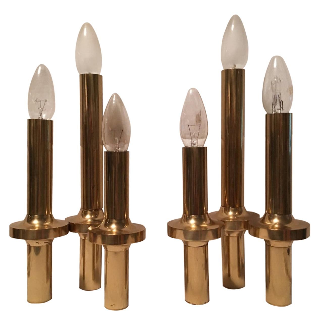 Pair of Italian Three-Light Brass Table Lamps Gaetano Sciolari Style For Sale