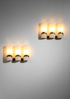 Pair of Italian three opaline and brass sconces from the 70's