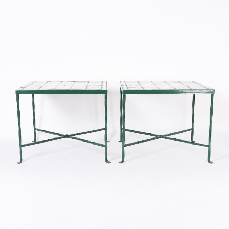 Pair of Italian Tile Top Tables with Palm Trees For Sale at 1stDibs